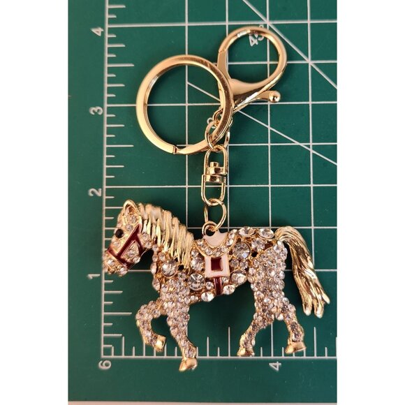 Golden Horse Rhinestone Keychain Ornament With Moveable Tail, Gift For Horse Lov - Picture 3 of 13